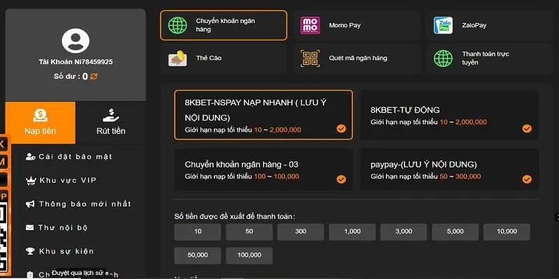 Nạp Tiền 8KBET - Hướng Dẫn Cách Giao Dịch Nhanh Chóng 2 Thủ tục nạp tiền thông qua ngân hàng nhanh chóng và tiện lợi